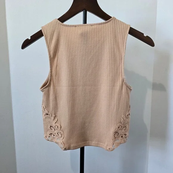 Forever 21 Ribbed Tank Top Lace Trim Sleeveless Crop Top Casual S - Picture 3 of 4